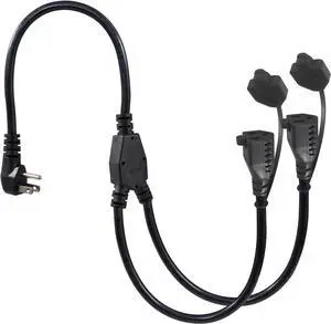 2FT Outdoor Extension Cord Splitter - 90-Degree Flat Plug Black 2 Way Waterproof Power Cord Y Splitter,1 to 2 Extension Cord, 125V 13 AMP 16AWG Short 3 Prong Extender Cord with 2 Outlets