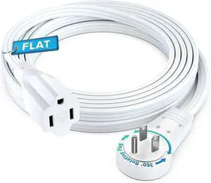 Maximm 360° Rotating Flat Plug Extension Cord 10 feet Under Carpet with Slim Space-Saving Plug Design, Low Profile Cord (White)