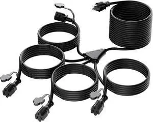 K KASONIC - 46FT Christmas Lights Outdoor Extension Cord with Mutil Outlets, ETL Listed Heavy Duty Electrical Cord with Protective Covers, Weatherproof Extension Cord for Outside, 16AWG/1625W, Black