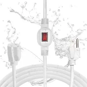 Iron Forge Cable 10 Ft White Outdoor Extension Cord with IP65 Inline Switch On/Off, 16/3 SJTW 3 Prong Waterproof Switch - 10 AMP Cord - ETL Listed