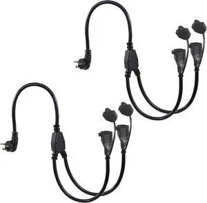 [2PACK] 2FT Outdoor Power Extension Cord 2 Way Splitter - Black Flat Wall Plug Short 3 Prong Y Splitte Extension Cord with 2Outlets, 125V 13A 16AWG 1 to 2 Splitter Waterproof Outdoor Extension Cord