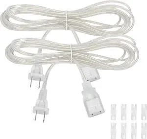 2 Pack Clear Extension Cord with UL-Certified, 10 Feet Male to Female Extension Cords, 2 Prong Thin Extension Cord, Blends Effortlessly, Power Cable for Light Fixtures, 2 x 18AWG 7A/125V