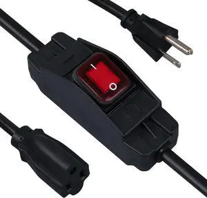 EP 6 Ft Outdoor Extension Cord, 16/3 SJTW Heavy Duty Short Extension Cable with On Off Switch, 3-Prong 3 Outlet Household Switchable Power Cord, Black