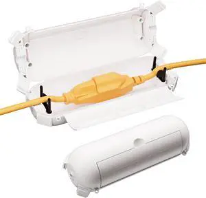 2 Pack of RESTMO Compact Outdoor Extension Cord Cover, IP44 Waterproof Box and Safety Housing Case, Ideal to Protect Outdoor Plugs, Electrical Connections, Holiday Decoration Lights, Size Small, White