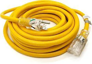 25 ft Heavy Duty Extension Cord - 12 Gauge Outdoor Extension_Cord - Lighted Single Outlet by Watt's Wire - 25' 12-Gauge Grounded 15 Amp Cord - extensiones electricas