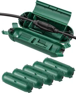 DEWENWILS 6-Pack Outdoor Extension Cord Cover, Waterproof Plug Cover with 4 Seal Latches, Adjustable Compartment for 12/14/16Gauge Cords, Protect Holiday Decoration Lights and Plugs, Green