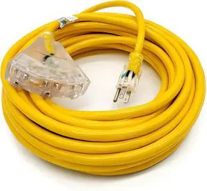 50 ft Heavy Duty Extension Cord - 14 Gauge Outdoor Extension_Cord - Lighted Mulitiple Outlets by Watt's Wire - 50' 14-Gauge Grounded 15 Amp Cord - extensiones electricas