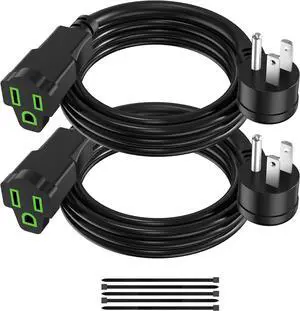 2 Pack Power Extension Cord 4FT/48Inch, 3 Prong Electric Extension Cable Single Outlet Saver, Heavy Duty, Waterproof, 16 AWG, 13A 125V, Outdoor and Indoor, for Home, Office, Holiday Light - Black