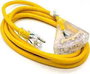 10 ft Heavy Duty Extension Cord - 10 Gauge Outdoor Extension_Cord - Lighted Mulitiple Outlets by Watt's Wire - 10' 10-Gauge Grounded 15 Amp Cord Splitter - extensiones electricas
