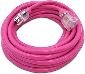 25 ft Heavy Duty Extension Cord - 14 Gauge Outdoor Extension_Cord - Lighted Single Outlet by Watt's Wire - 25' 14-Gauge Grounded 15 Amp Cord - extensiones electricas