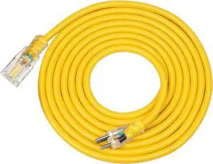 DEWENWILS 15 FT 12/3 Gauge Indoor/Outdoor Extension Cord with LED Lighted End, SJTW 15 Amp/125V/1875W Yellow Outer Jacket Contractor Grade Heavy Duty Power Cable with Grounded Plug, ETL Listed