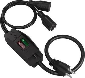 STARELO 2-Way 3 Prong Extension Cord with ON/Off Switch,3 Prong,Y-Splitter, Pimary 14AWG 15A/125V and Secondary 18AWG 10A/125V with one NEMA 5-15P Plug and Two NEMA 5-15R Receptacles. (3FT,Black)