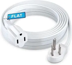 Maximm Extension Cord (20 Feet) 1 Outlet Flat Wire, 3-Prong 45° Angled Flat Plug, 16 AWG Power Cord - UL Certified (White)