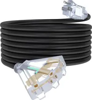 25Ft 12/3 Outdoor Extension Cord with 3-Outlets, Heavy Duty 12 Gauge 3 Prong Extension Cord Waterproof with Lighted end, 15A 12AWG 1875W SJTW, ETL Listed - Great for Garage, Garden and Home, Black