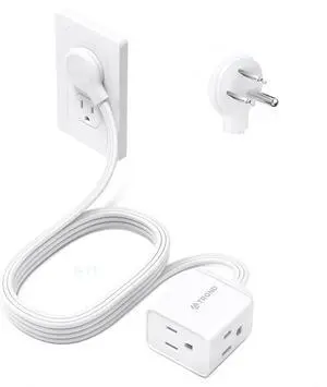 TROND Flat Extension Cord 6 Feet - Right Angled Flat Plug Power Strip, 3 Grounded Plug Extension Outlets, Three Prong, SPT 16/3 Gauge Wire, 13A, Small for Indoor Home Office Cruise Ship Travel, White