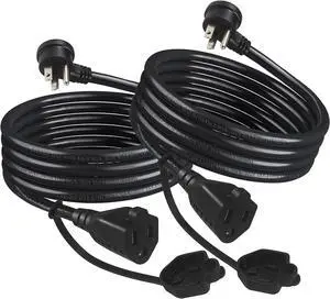 [2PACK] Black Garden Outdoor Weatherproof Power Extension Cord - 3FT Low Profile Flat Plug 3 Prong 16 Gauge SJTW Grounded Heavy Duty Wire, Outside Appliance Extension Lead for Indoor Outdoors Use