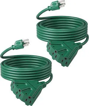 DEWENWILS 15 FT Outdoor Extension Cord, Weatherproof 16/3 SJTW Power Cable for Outdoor String Lights and Landscaping String Lights, ETL Listed, Pack of 2, Green
