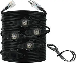 30FT 14 Gauge Multi Outlet Extension Cord, 5 Evenly Spaced Weatherproof Outlets, LED Indicator Light,Great for Stage Backdrops, Landscape Garden LightingChristmas Decorations ETL