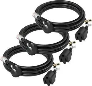 FIRMERST 1875W Flat Plug Extension Cord 6 Feet 14 AWG 15A Black, Pack of 3