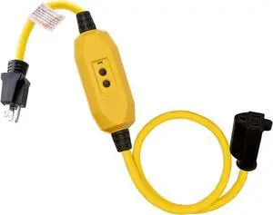 AIDA 2FT Auto Reset 12/3 Gauge SJTW Heavy Duty GFCI Extension Cord with 3 Prong Grounded Plug, 15 AMP Yellow Outdoor Extension Cable with LED Lighted, UL Listed, 1 Pack (Inline GFCI)