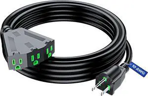 Maximm 10/3 Indoor Extension Cord 15 Feet, 10AWG Black ETL Listed, 3 Prong Plug 3-Outlet Heavy Duty Indoor, Power Cord 15ft