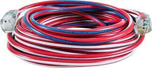 Southwire Heavy Duty Extension Cord - All-Purpose Contractor Grade with Lighted Plug & Patriotic Colors - SJTW Extension - 12 Gauge - 50 Foot - Red, White & Blue