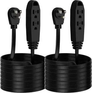 K KASONIC - 12-Feet 3 Outlet Extension Cord, 2 Pack, Triple Wire Grounded Multi Outlet, UL Listed 16/3 SPT-3, 13 Amp,125V, 1625 Watts, Black