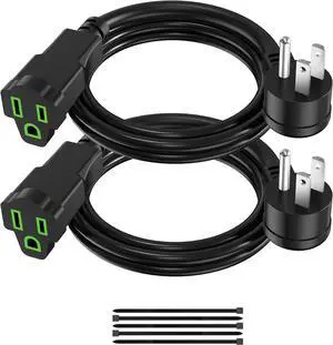 2 Pack Power Extension Cord 2FT/24Inch, 3 Prong Electric Extension Cable Single Outlet Saver, Heavy Duty, Waterproof, 16 AWG, 13A 125V, Outdoor and Indoor, for Home, Office, Holiday Light - Black