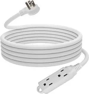 EP Low Profile 15 Ft Flat Plug Extension Cord - 16 AWG 3 Prong Grounded Cable with 3 Outlets, Perfect for Indoor Use, White, UL Listed