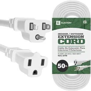 White Extension Cord 50 Ft 16/3 SJTW 3 Prong Outdoor Extension Cord 10+ ft - 13 Amps, 125V, Power Cord - Flexible Waterproof Weather Resistant Grounded Plug - ETL Listed for Indoor and Outdoor Use