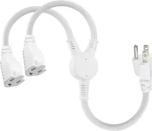 KUNCAN Power Y-Splitter Extension Cord - 1FT 16AWG 2-Outlet Splitter Extension Cord, 3 Prong Straight Plug NEMA 5-15P to NEMA 5-15R x2, 1 to 2 Way Extension Cable, 125V 13A 1625W, White 1-Pack