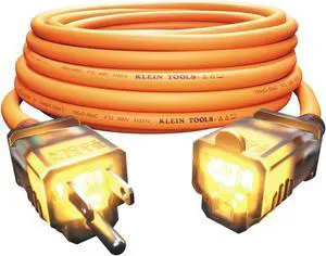 Klein Tools EXC2515 12/3 SJEOW 25-Foot Extension Cord, LED Ends, Daytime Visibility, Flexible in Cold Weather, 99.9% Copper Wire, 15A, Indoor/Outdoor