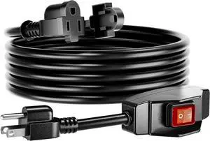 K KASONIC - 12 FT Extension Cord with Switch, 14/3 AWG Gauge 1875W/15A Grounded Outlets 3 Prong Plugs with Safety Cover, Heavy Duty Cable On/Off Waterproof Switch,ETL Listed
