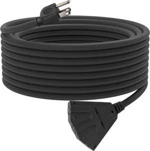 50 Ft Outdoor Extension Cord with 3 Electrical Power Outlets - 16/3 SJTW Black Cable with 3 Prong Grounded Plug 50 Ft Outdoor Extension Cord with 3 Electrical Power Outlets - 16/3 SJTW Black Cable with 3 Prong Grounded Plug