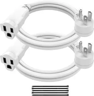 2 Pack Power Extension Cord 2FT/24Inch, 3 Prong Electric Extension Cable Single Outlet Saver, Heavy Duty, Waterproof, 16 AWG, 13A 125V, Outdoor and Indoor, for Home, Office, Holiday Light - White