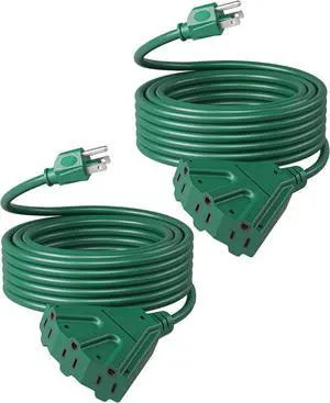 DEWENWILS 25 FT Green Outdoor Tri-Tap Extension Cord Splitter, Weatherproof 16/3 SJTW Power Cable for Outdoor String Light, Holiday Decoration and Landscaping Lights, ETL Listed, Pack of 2