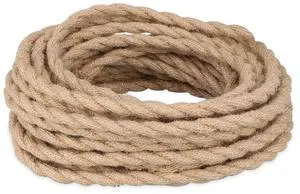 Helunsi 32.8ft Twisted Electric Rope Light, 18/2 Hemp Rope Covered Lamp Twisted Wire, 18-Gauge Vintage Light Pendant Cord, Antique Industrial Electrical Wire Rope