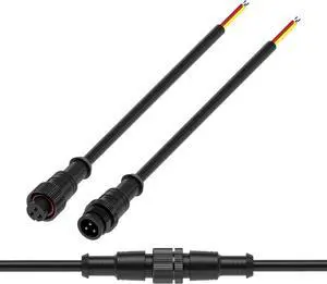 BTF-LIGHTING 3 Pin Electrical Metal nut Connector 18AWG IP67 Male Female Connector 7.87in/20cm Extension Cable for Car,Truck,Boat,Indoor/Outdoor LED Strip Lights/String 22mm Metal Nut Big Size
