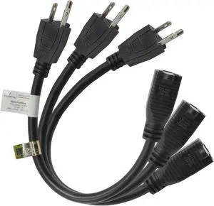 3-Pack 3 Prong 1ft Extension Cord Power Cable Adapter Indoor Outdoor UL Listed Outlet Saver 16AWG [1.13mm²] 125V/13A, APL1731