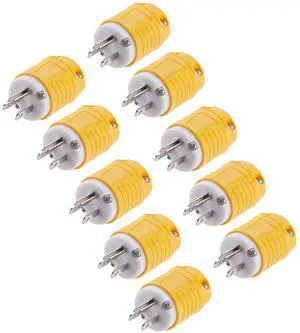Extension Cord Male Ends 10 Pcs, 15 Amp 125 Volt NEMA 5-15 Heavy Duty Electrical Replacement Plug 3 Prong Industrial Grade Straight Blade Grounding Type, ETL Listed