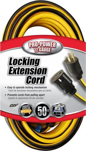 Southwire Heavy Duty Extension Cord, 50Ft, 12 Gauge, 3 Conductor, Locking Extension Cord, SJTW, Yellow and Blue, 25388828