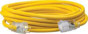 Southwire Polar Solar Heavy Duty Extension Cord, 25Ft, 12 Gauge, 3 Conductor, Outdoor Cord, Lighted End, SJEOOW, Yellow, 1687SW0002