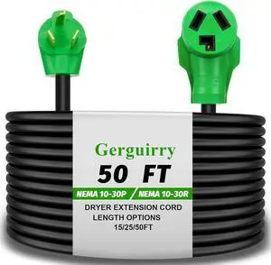 Gerguirry 3 Prong 50 Feet Dryer Extension Cord, 30 Amp NEMA 10-30P to 10-30R Heavy Duty Cord, Use for Dryer Power Extension and Level 2 EV Charging, 125 Volt/250 Volt 10-AWG Gauge, ETL Listed