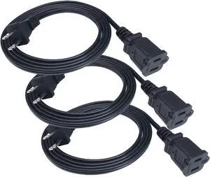 5 FT Extension Cord, Indoor 18 AWG Small Short 2 Prong Power Cable, Female Male Low Profile Plug for NEMA 5-15P to NEMA 5-15R, Black 3 Pack