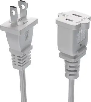 Extension Cord 10 Ft US 2 Prong Long Extension Cord White Extension Cord Cable 125v 10a Male to Female Power Cord for Nema 1-15p to 1-15r 10FT