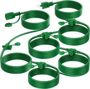 K KASONIC - Outdoor Extension Cord 50 FT, Evenly Spaced 6 Outlets Plugs, 16/3 SJTW Weatherproof Multiple Outlets Wire for Landscaping Light, Holiday Decoration and Christmas, ETL Listed, Green
