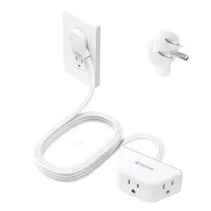 TROND Rightward Flat Extension Cord 6 Feet - Flat Plug Power Strip 3 Prong, 3 Plug Extension Outlets, Thin Power Cord Extension for Indoor Home Office School Travel Cruise Ship Essentials, White