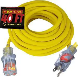 14 Gauge Extension Cord 40 ft Heavy Duty Outdoor Extension Cord 40 ft 14/3 Indoor Outdoor 125V, 1875 WATTS 15 amp Extension Cord 14/3 Prong Lighted End Extension Cord