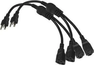 SJT 1.5FT Black Power Cord Splitter - 1 to 2, 16AWG, Indoor Cable Strip Outlet Saver, Extension Cable for Computer & LED Stage Light 2 Pack