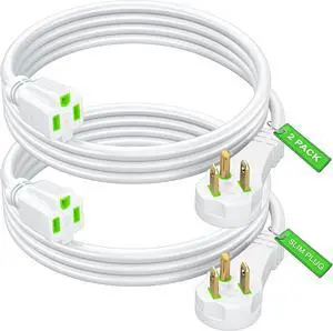 Maximm Flat Plug Extension Cord 2 ft with Slim Space-Saving Plug Design, Low Profile Extension Cord 16AWG (White, 2 Pack)